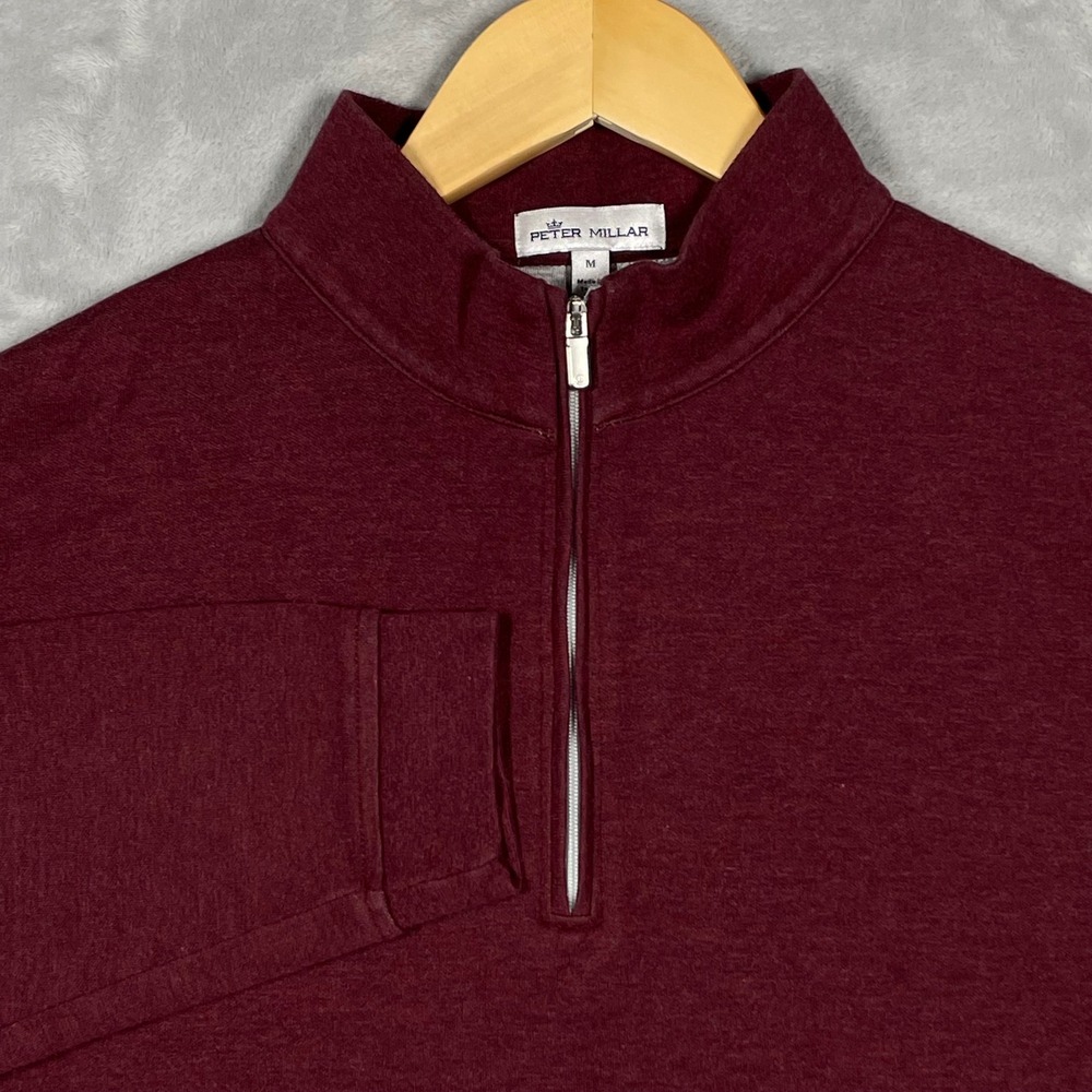 Peter Millar Mens Burgundy Heather Cotton Modal Quarter Zip Pullover Sweater M